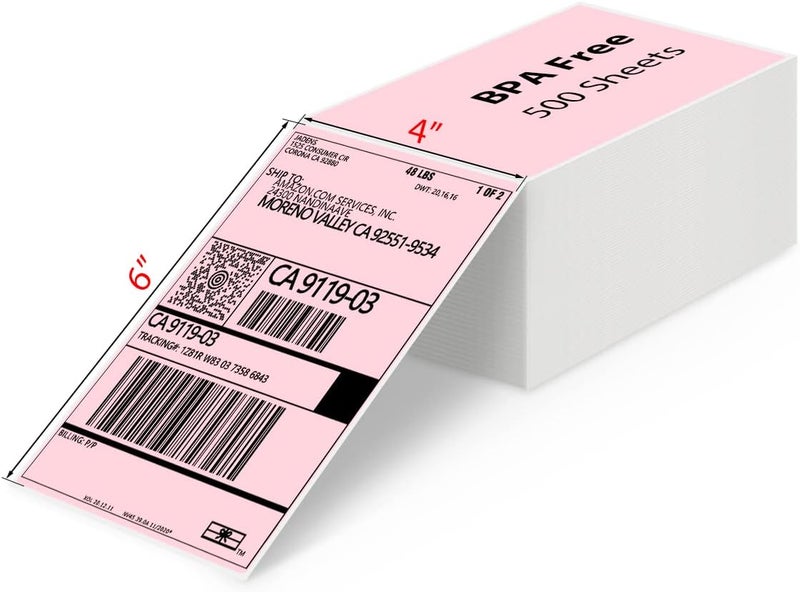 JADENS 4X6 Thermal Direct Shipping Label Compatible with MUNBYN, IDPRT, Rollo, Postage Label Paper for Small Businesses, 250 Labels/Pack, Pink - Image 1